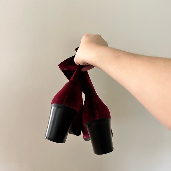 Ankle boots Velvet burgundy / US 9 / EU 39 / red booties - Picture 6 of 8